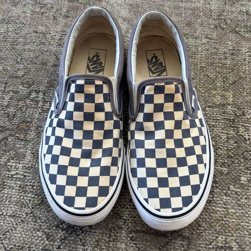 Vans Blue and Cream Checkerboard Slip-Ons